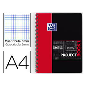 Bloc espiral oxford tapa plastico microperforado projectbook1 din a4 80 hojas 90 gr cuadros 5 mm rojo app