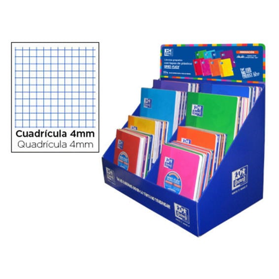 Libreta escolar oxford openflex 48 hojas din a4 y a5 cuadros 4 mm expositor 64 unidades surtidas