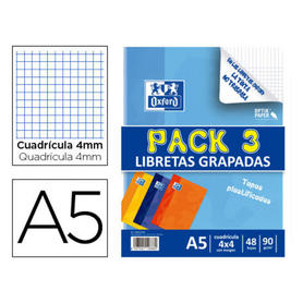 Libreta escolar oxford tapa flexibles optik paper 48 hojas din a5 cuadros 4 mm pack de 3