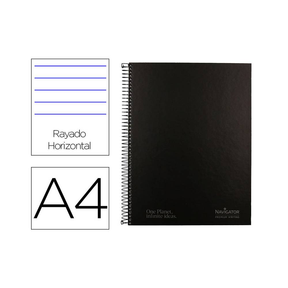 Cuaderno espiral navigator a4 micro tapa forrada 80h 80gr horizontal 1 banda color negro - NA23