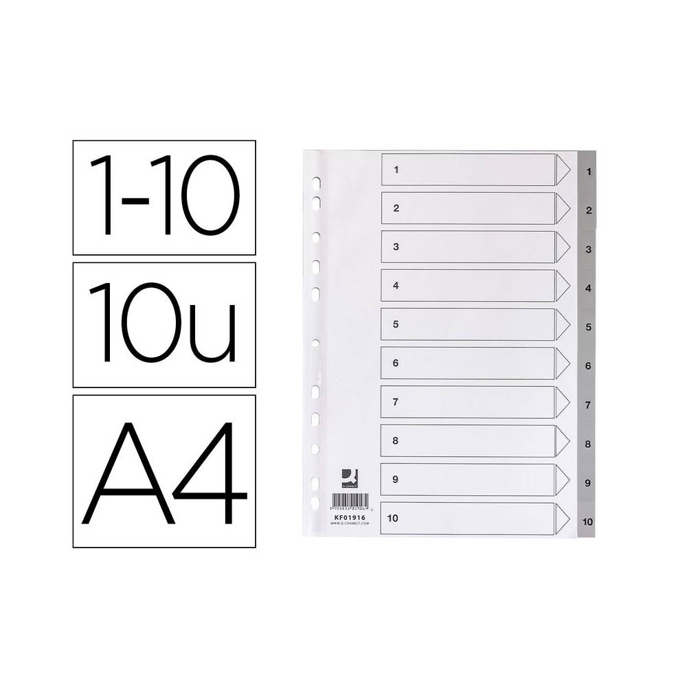 Separador numerico q-connect plastico 1-10 juego de 10 separadores din a4 multitaladro - KF01916
