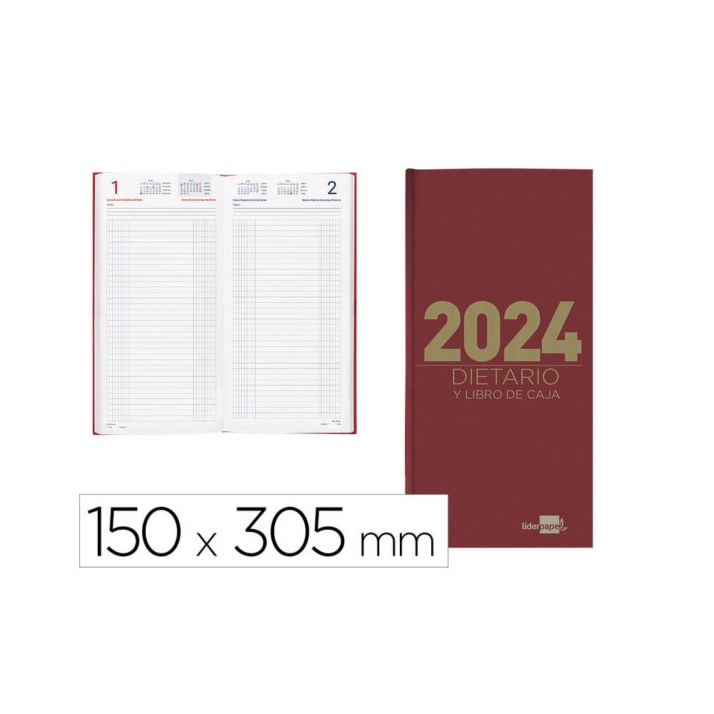 Dietario liderpapel 15x30,5cm 2024 dos tercios color rojo papel 70 gr - 