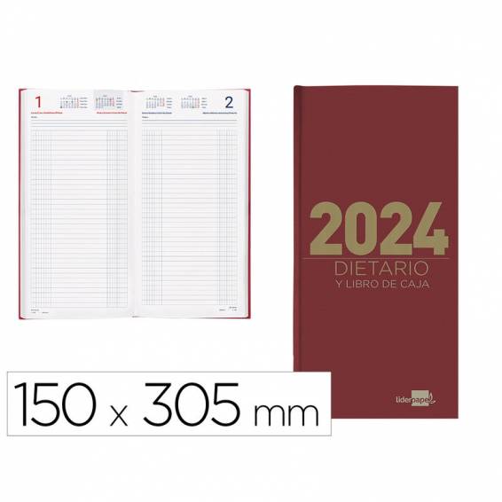 Dietario liderpapel 15x30,5cm 2024 dos tercios color rojo papel 70 gr - 