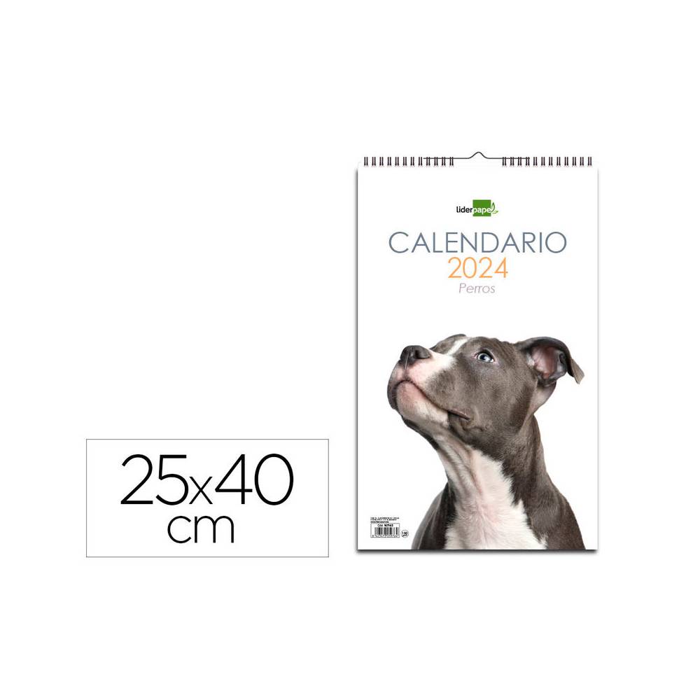 Calendario espiral pared liderpapel imagenes perros 2024 para escribir 25x40 cm papel 150 gr - 