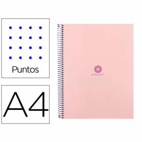 Cuaderno espiral liderpapel a4 micro antartik tapa forrada80h 90 gr rayado puntos 1 banda 4 taladros rosa