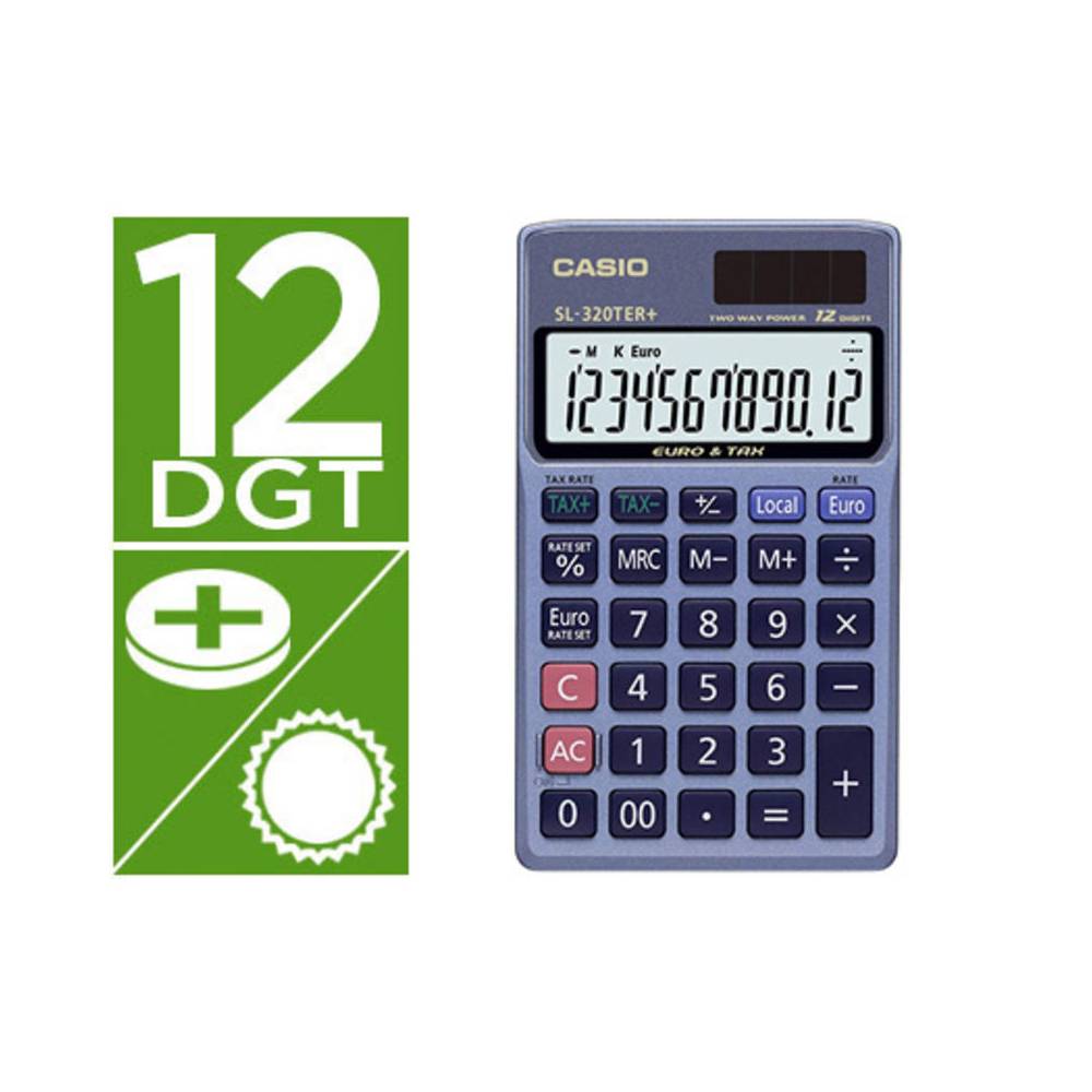 Calculadora casio sl-320ter bolsillo 12 digitos tax +/- conversion moneda tecla doble cero color azul