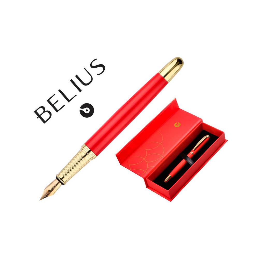 Pluma belius passion dor aluminio textura cepillada color rojo y dorado tinta azul caja de diseño - BB233