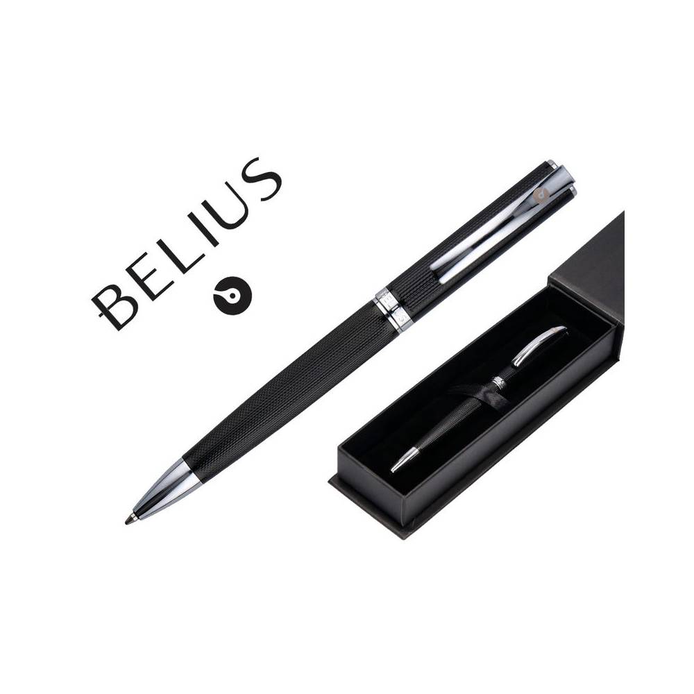 Boligrafo belius turbo aluminio textura punteada color negro y plateado tinta azul caja de diseño - BB245