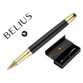 Boligrafo belius soiree aluminio color art deco negro y dorado tinta azul caja de diseño - BB257
