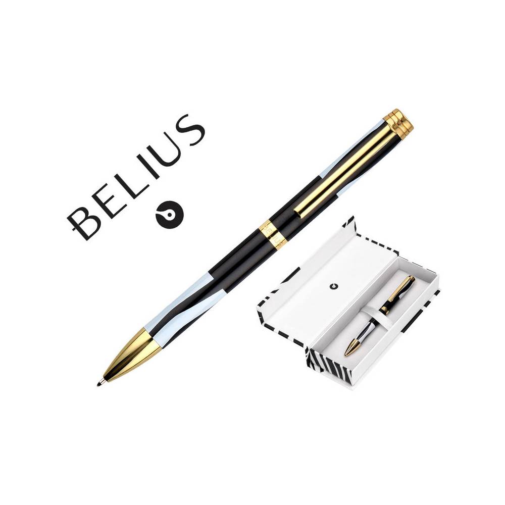 Boligrafo belius dualita cuerpo negro color blanco tinta azul caja de diseño - BB303