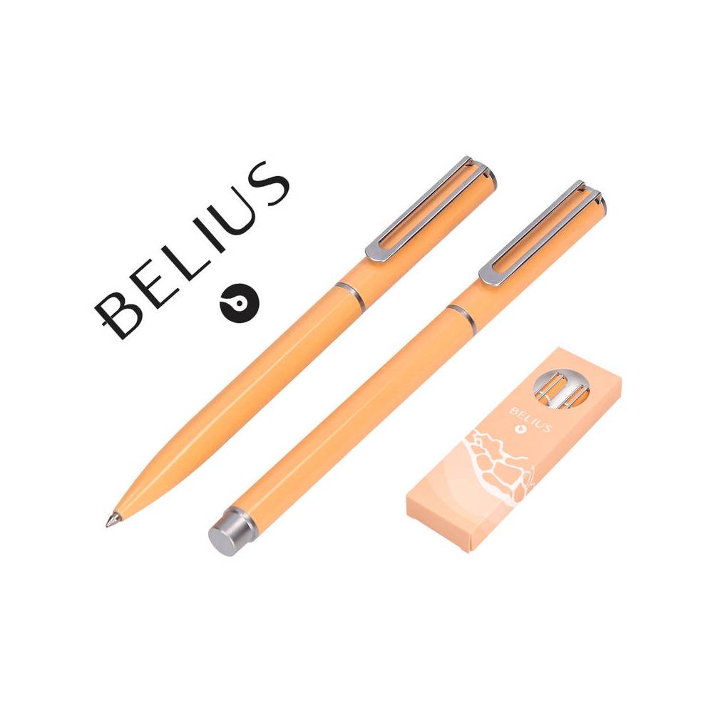 Juego boligrafo y roller belius endless summer aluminio color naranja y plateado tinta azul caja de diseño - BB310
