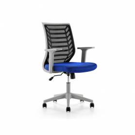 Silla rocada de oficina brazos regulables estructura gris respaldo malla y asiento tela ignifuga azul - 907G-3