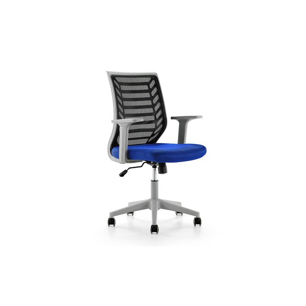 Silla rocada de oficina brazos regulables estructura gris respaldo malla y asiento tela ignifuga azul - 907G-3