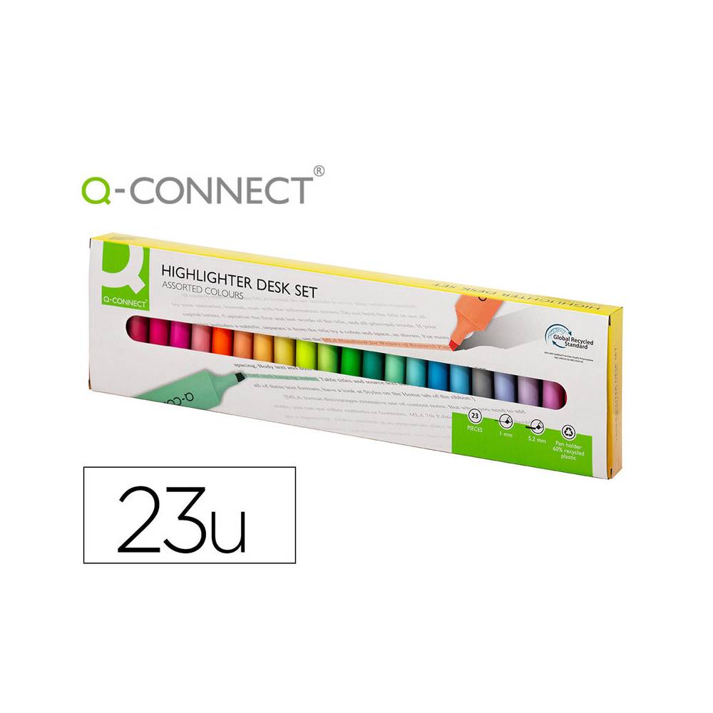 Rotulador q-connect fluorescente punta biselada estuche de sobremesa 23 unidades colores surtidos - KF17782