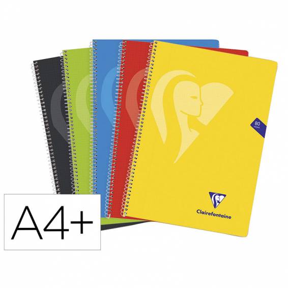 Cuaderno espiral clairefontaine tapa polipropileno folio 80 hojas 90 gr cuadro 4mm colores - 596953C