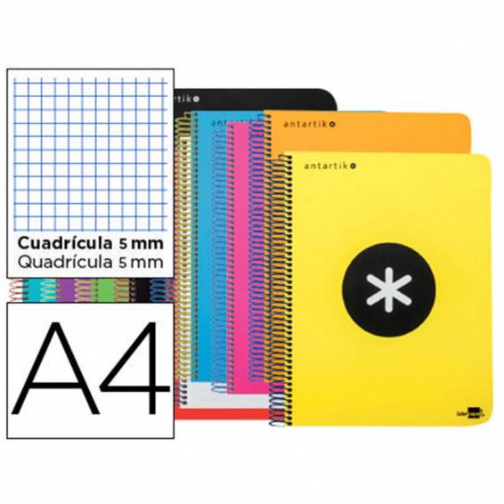 Cuaderno espiral liderpapel a4 micro antartik tapa plastico 120h 100 gr cuadro 5mm 5 bandas 4 taladros colores surtidodo - 