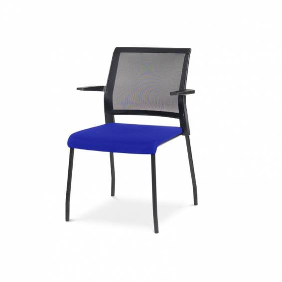 Silla rocada confidente brazos fijos estructura metalica asiento tela ignifuga azul respaldo malla - 938M-3