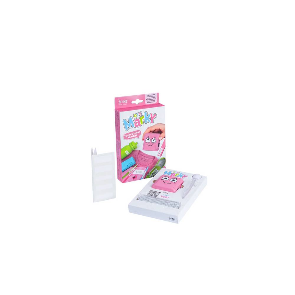 Sello marcador de ropa marky infantil rosa incluye tinta kit de etiquetas y cinta termoadhesiva - 166668