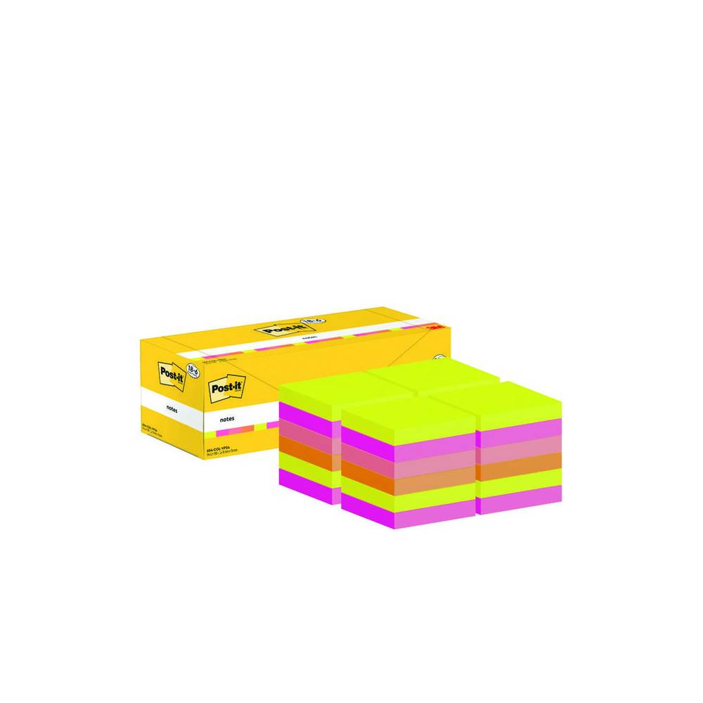 Bloc de notas adhesivas quita y pon post-it colores surtidos 76x76 mm con 100 hojas pack de 18+6 unidades - 7100317837