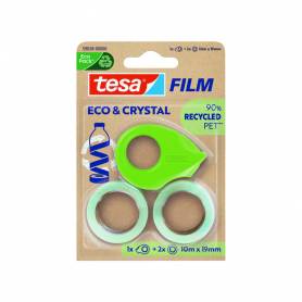 Cinta adhesiva tesa film eco&cristal transparente 10 m x 19 mm blister de 2 unidades + miniportarrollo - 59038-00000-00