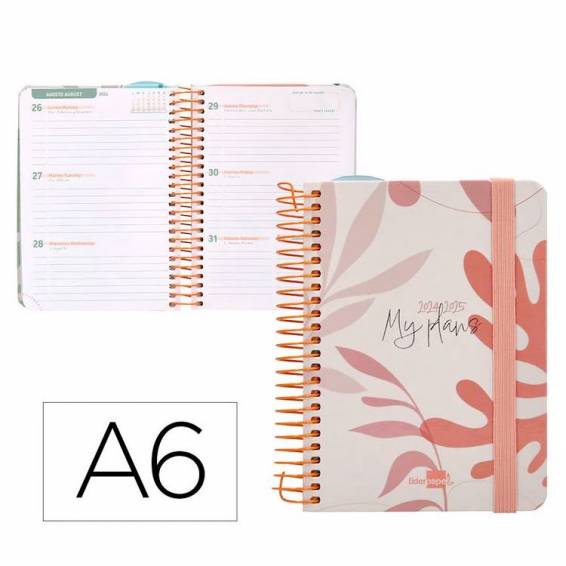 Agenda escolar liderpapel año 24 - 25 curso classic my plans coral semana vista a6 - LP485