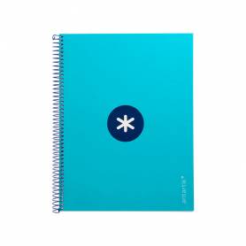 Cuaderno espiral liderpapel a4 micro antartik tapa forrada80h 90 gr horizontal 1 banda 4 taladros color turquesa