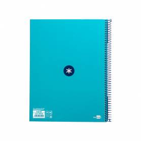 Cuaderno espiral liderpapel a4 micro antartik tapa forrada80h 90 gr horizontal 1 banda 4 taladros color turquesa