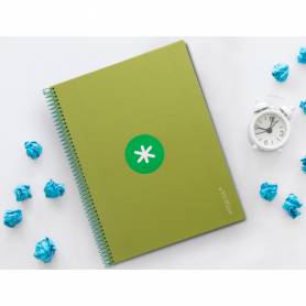 Cuaderno espiral liderpapel a4 micro antartik tapa forrada80h 90 gr horizontal 1 banda 4 taladros color verde