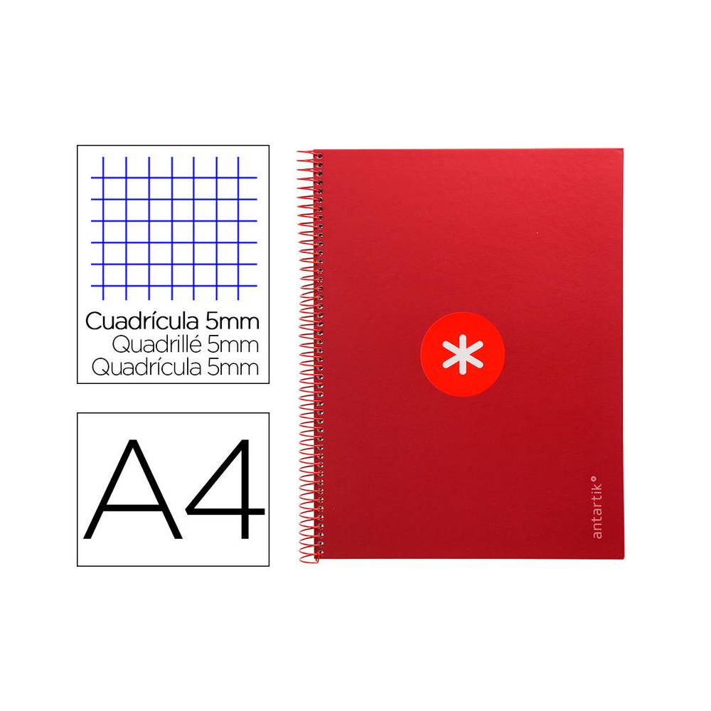 Cuaderno espiral liderpapel a4 micro antartik tapa forrada 80h 90 gr cuadro 5mm 1 banda 4 taladros frambuesa