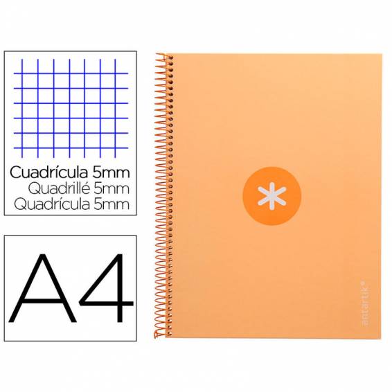 Cuaderno espiral liderpapel a4 micro antartik tapa forrada 80h 90 gr cuadro 5mm 1 banda 4 taladros color peach