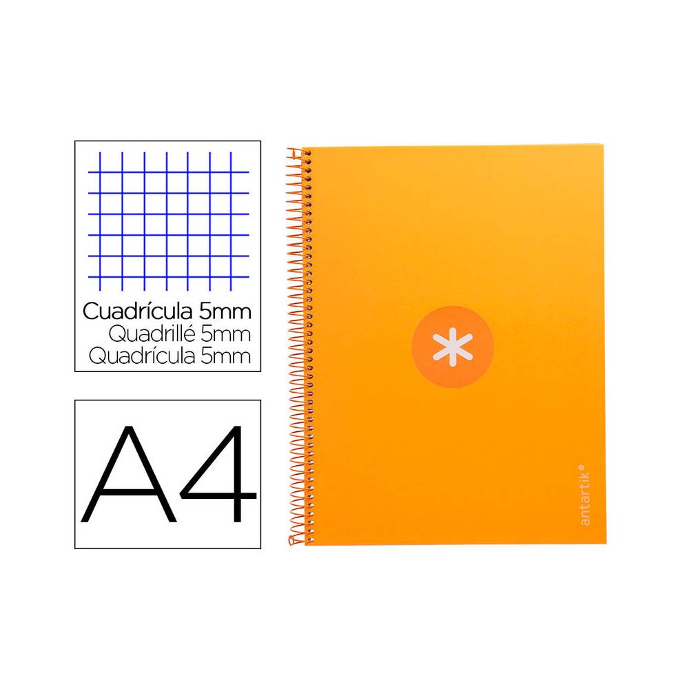 Cuaderno espiral liderpapel a4 micro antartik tapa forrada 80h 90 gr cuadro 5mm 1 banda 4 taladros mostaza