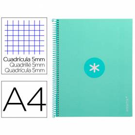 Cuaderno espiral liderpapel a4 micro antartik tapa forrada 80h 90 gr cuadro 5mm 1 banda 4 taladros menta