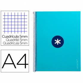 Cuaderno espiral liderpapel a4 micro antartik tapa forrada 80h 90 gr cuadro 5mm 1 banda 4 taladros turquesa