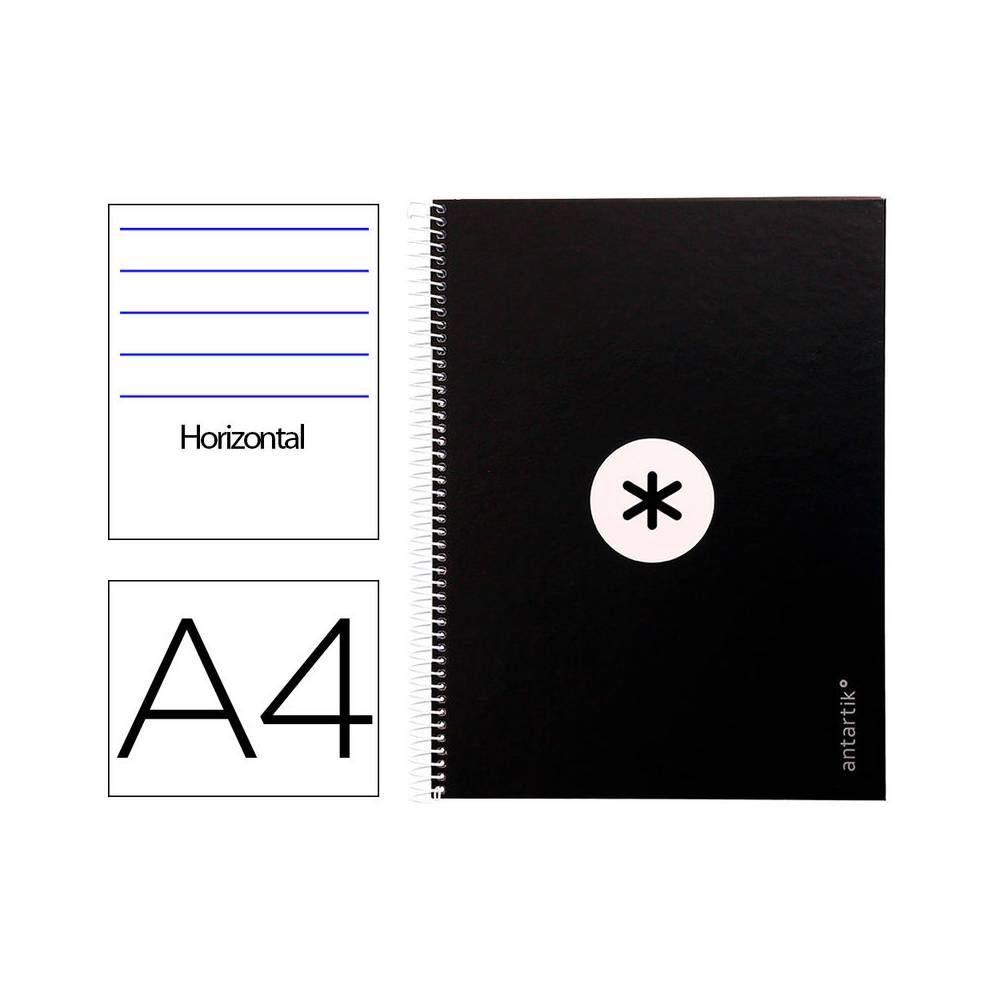 Cuaderno espiral liderpapel a4 micro antartik tapa forrada80h 90 gr horizontal 1 banda 4 taladros color negro