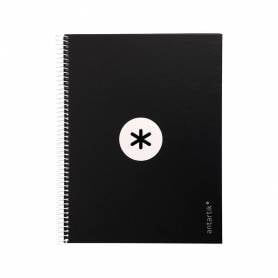 Cuaderno espiral liderpapel a4 micro antartik tapa forrada 80h 90 gr cuadro 5mm 1 banda 4 taladros negro