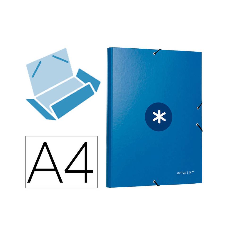 Carpeta liderpapel antartik gomas a4 3 solapas carton forrado azul oscuro