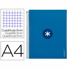 Cuaderno espiral liderpapel a4 micro antartik tapa forrada120h 100 gr cuadro 5mm 5 banda4 taladros color azul marino