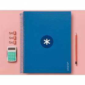 Cuaderno espiral liderpapel a4 micro antartik tapa forrada120h 100 gr cuadro 5mm 5 banda4 taladros color azul marino