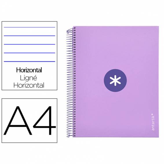 Cuaderno espiral liderpapel a4 micro antartik tapa forrada 120h 100 gr horizontal 5 banda4 taladros color lavanda