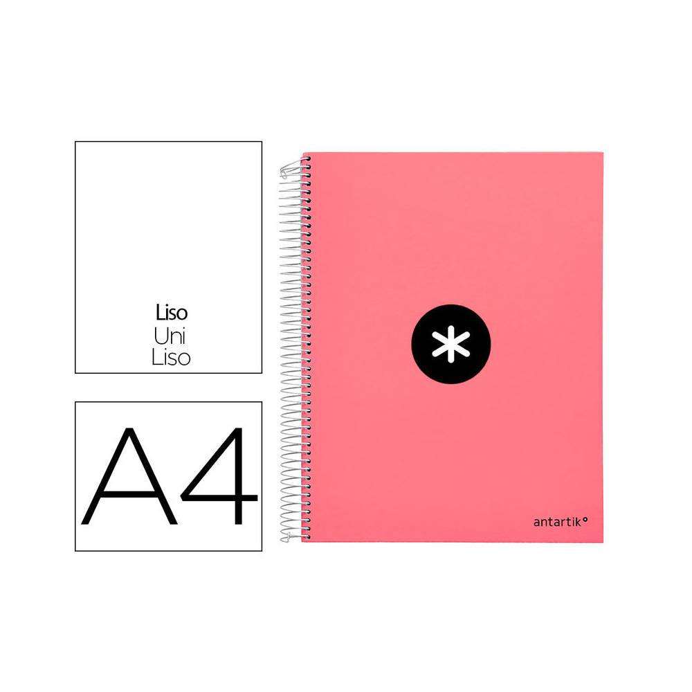 Cuaderno espiral liderpapel a4 micro antartik tapa forrada 120h 100 gr liso 5 bandas 4 taladros color coral