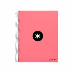 Cuaderno espiral liderpapel a4 micro antartik tapa forrada 120h 100 gr liso 5 bandas 4 taladros color coral