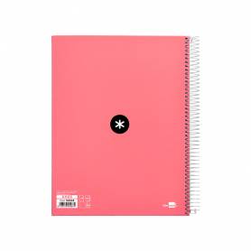 Cuaderno espiral liderpapel a4 micro antartik tapa forrada 120h 100 gr liso 5 bandas 4 taladros color coral