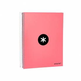 Cuaderno espiral liderpapel a4 micro antartik tapa forrada 120h 100 gr liso 5 bandas 4 taladros color coral