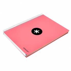 Cuaderno espiral liderpapel a4 micro antartik tapa forrada 120h 100 gr liso 5 bandas 4 taladros color coral