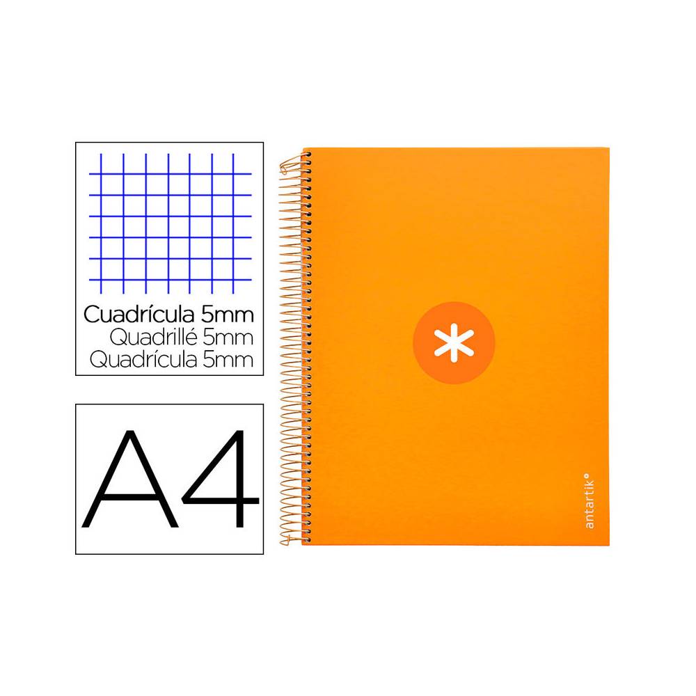 Cuaderno espiral liderpapel a4 micro antartik tapa forrada120h 100 gr cuadro 5mm 5 banda4 taladros color mostaza