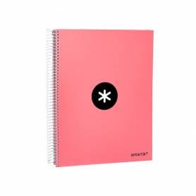 Cuaderno espiral liderpapel a4 micro antartik tapa forrada 120h 100 gr horizontal 5 banda4 taladors color coral