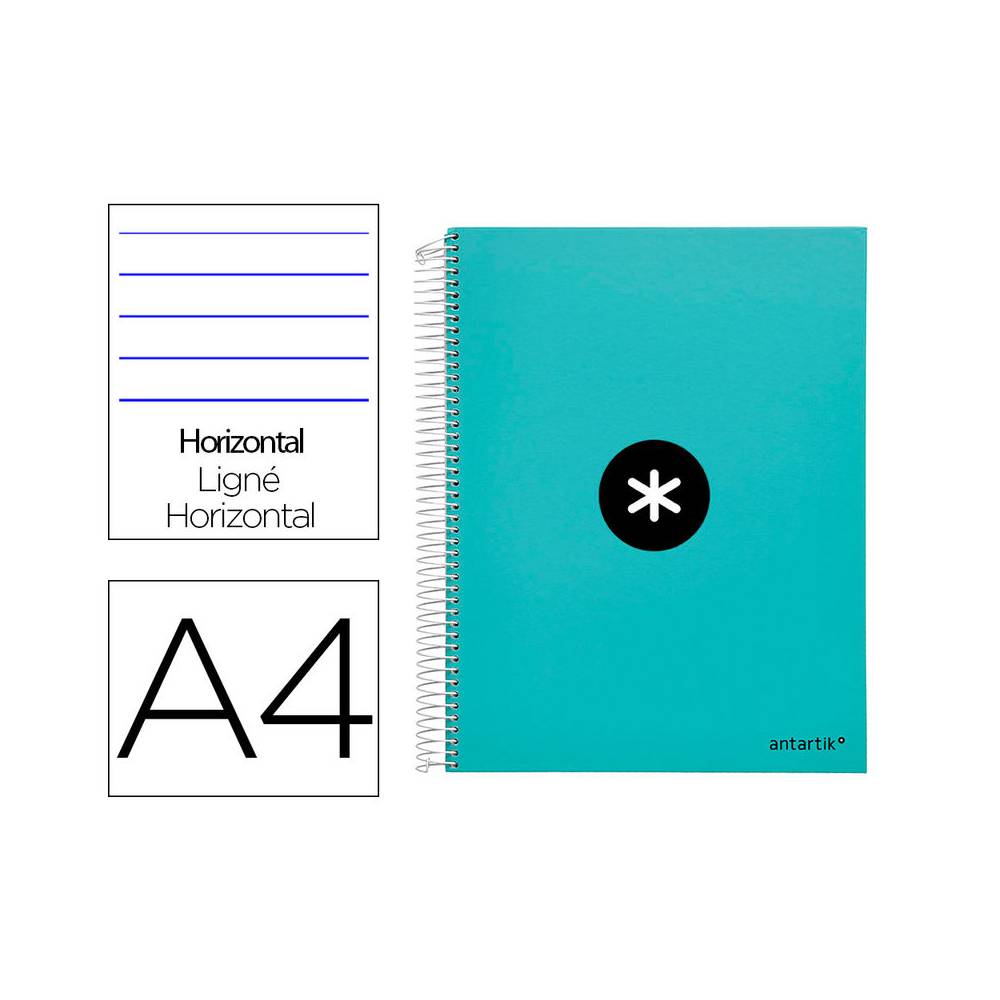 Cuaderno espiral liderpapel a4 micro antartik tapa forrada 120h 100 gr horizontal 5 banda4 taladores color menta