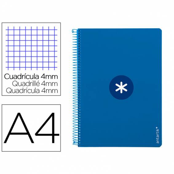 Cuaderno espiral liderpapel a4 antartik tapa dura 80h 90gr cuadro 4mm con margen color azul oscuro