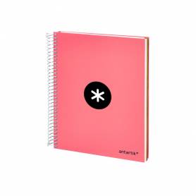 Cuaderno espiral liderpapel a5 micro antartik tapa forrada120h 100 gr horizontal 5 banda6 taladros color coral