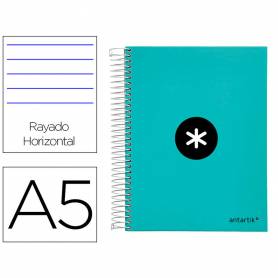 Cuaderno espiral liderpapel a5 micro antartik tapa forrada120h 100 gr horizontal 5 banda6 taladros color menta